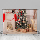 Lofaris White Fireplace Wall Pine Tree Christmas Backdrop